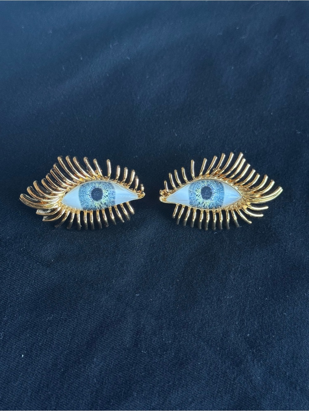 Schiaparelli Inspired Gold Eyelash Eye Stud Earrings